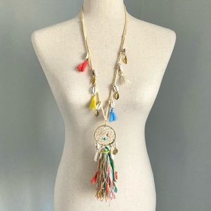 Dream Catcher Rope Statement Necklace with Shells